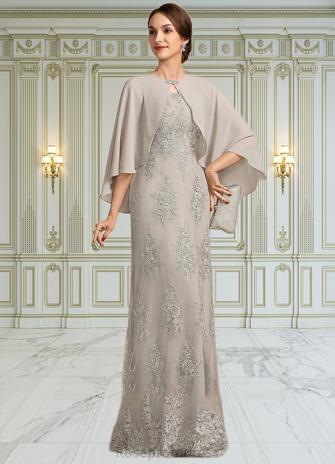 Jayla A-Line Square Neckline Floor-Length Lace Mother of the Bride Dress SRS126P0014889