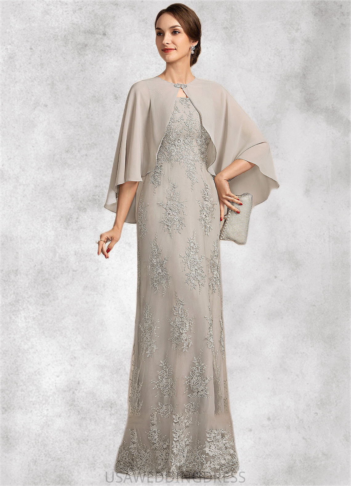 Azaria A-Line Square Neckline Floor-Length Lace Mother of the Bride Dress DS126P0014889