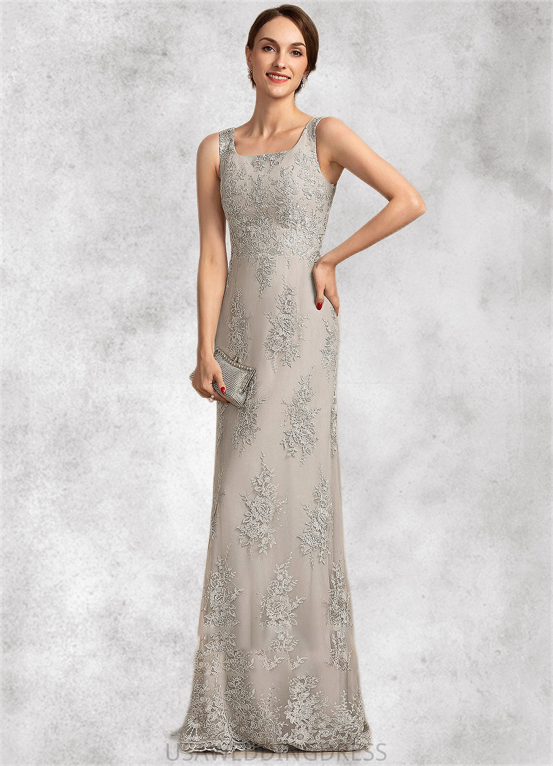 Azaria A-Line Square Neckline Floor-Length Lace Mother of the Bride Dress DS126P0014889