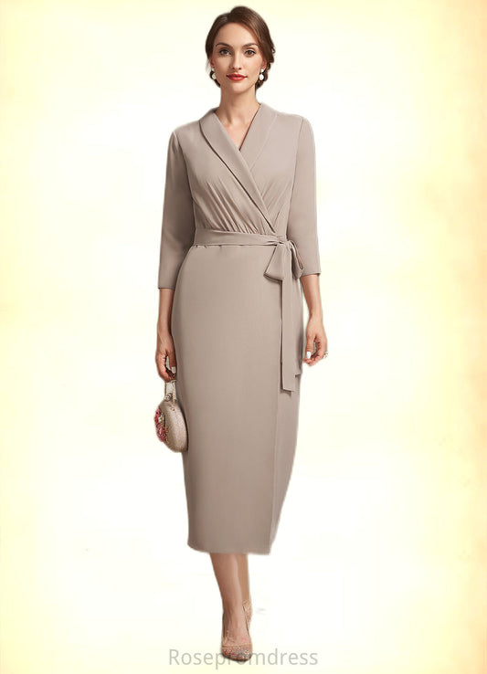 Lia Sheath/Column V-neck Tea-Length Chiffon Mother of the Bride Dress With Bow(s) SRS126P0014891