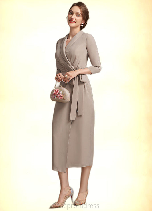 Lia Sheath/Column V-neck Tea-Length Chiffon Mother of the Bride Dress With Bow(s) SRS126P0014891