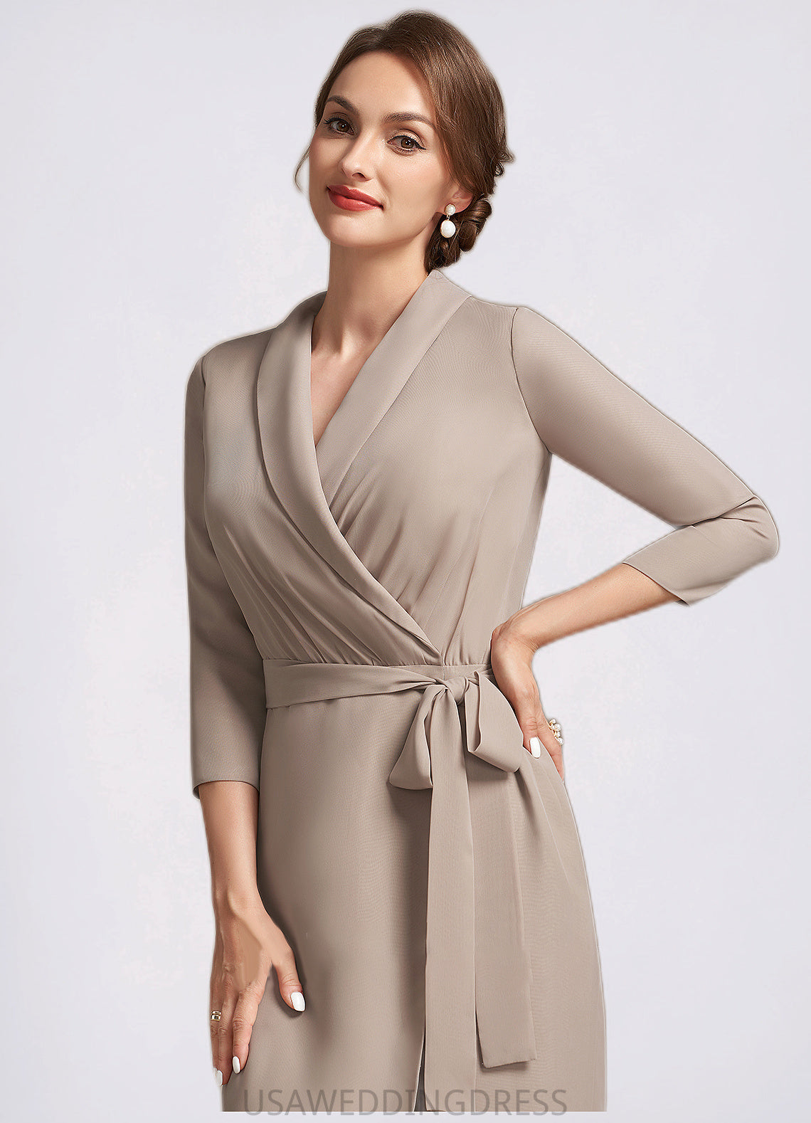 Ivy Sheath/Column V-neck Tea-Length Chiffon Mother of the Bride Dress With Bow(s) DS126P0014891