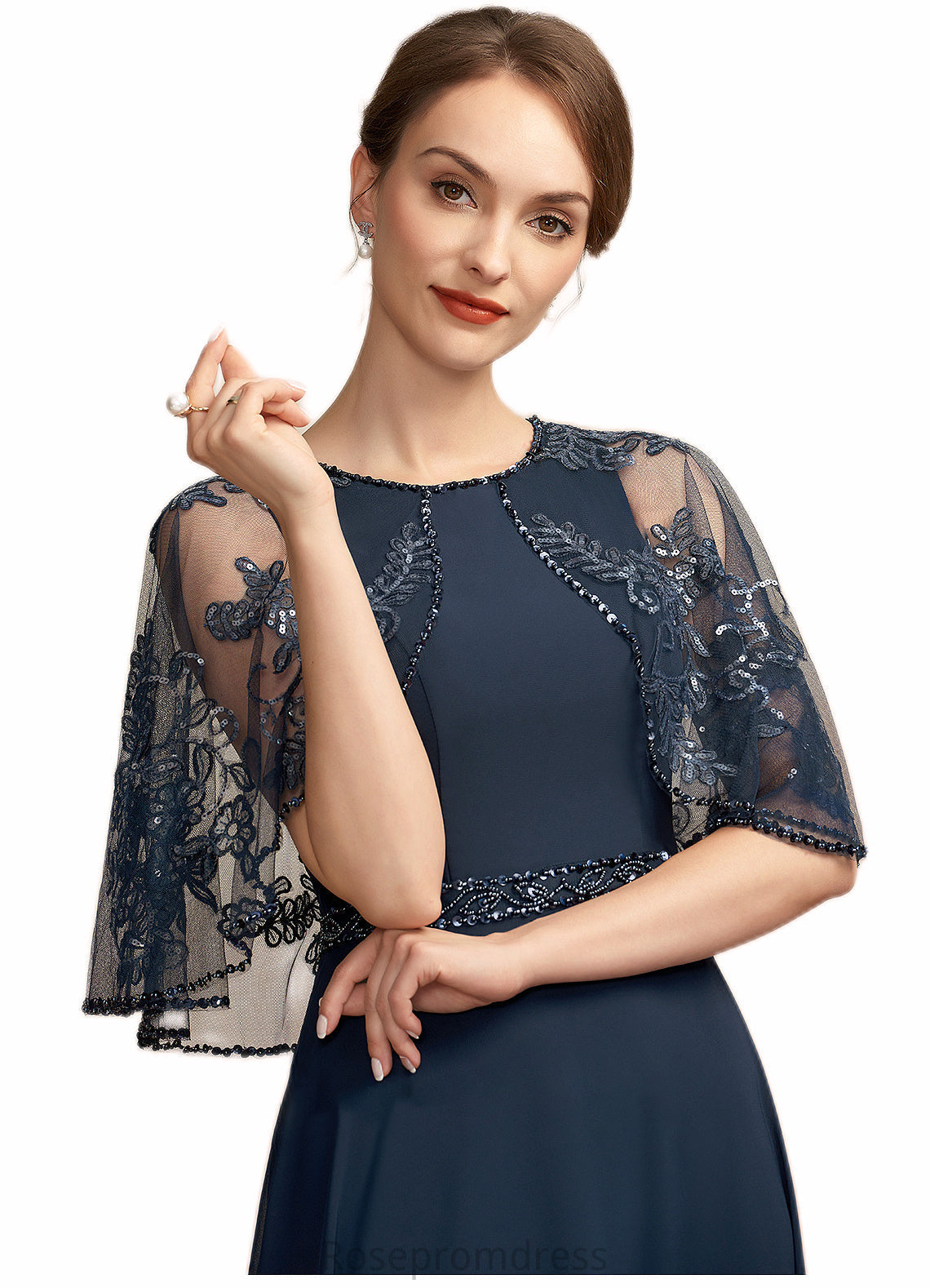 Karina A-Line Scoop Neck Ankle-Length Chiffon Lace Mother of the Bride Dress With Beading Sequins SRS126P0014892