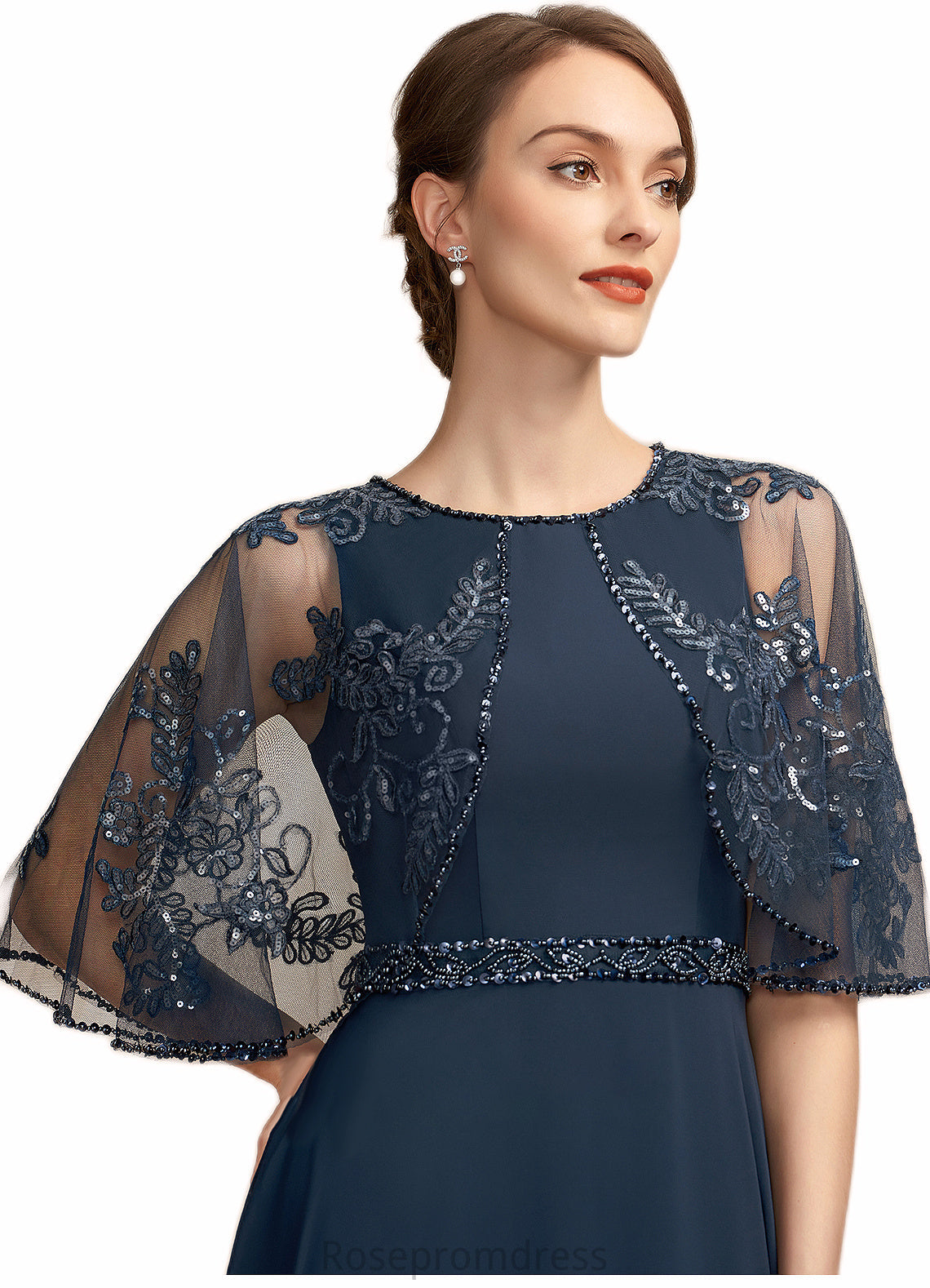 Karina A-Line Scoop Neck Ankle-Length Chiffon Lace Mother of the Bride Dress With Beading Sequins SRS126P0014892