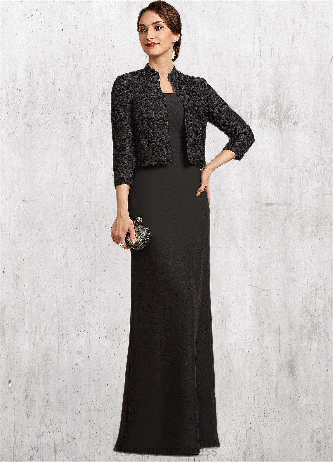 Maci Sheath/Column Square Neckline Floor-Length Chiffon Mother of the Bride Dress SRS126P0014893