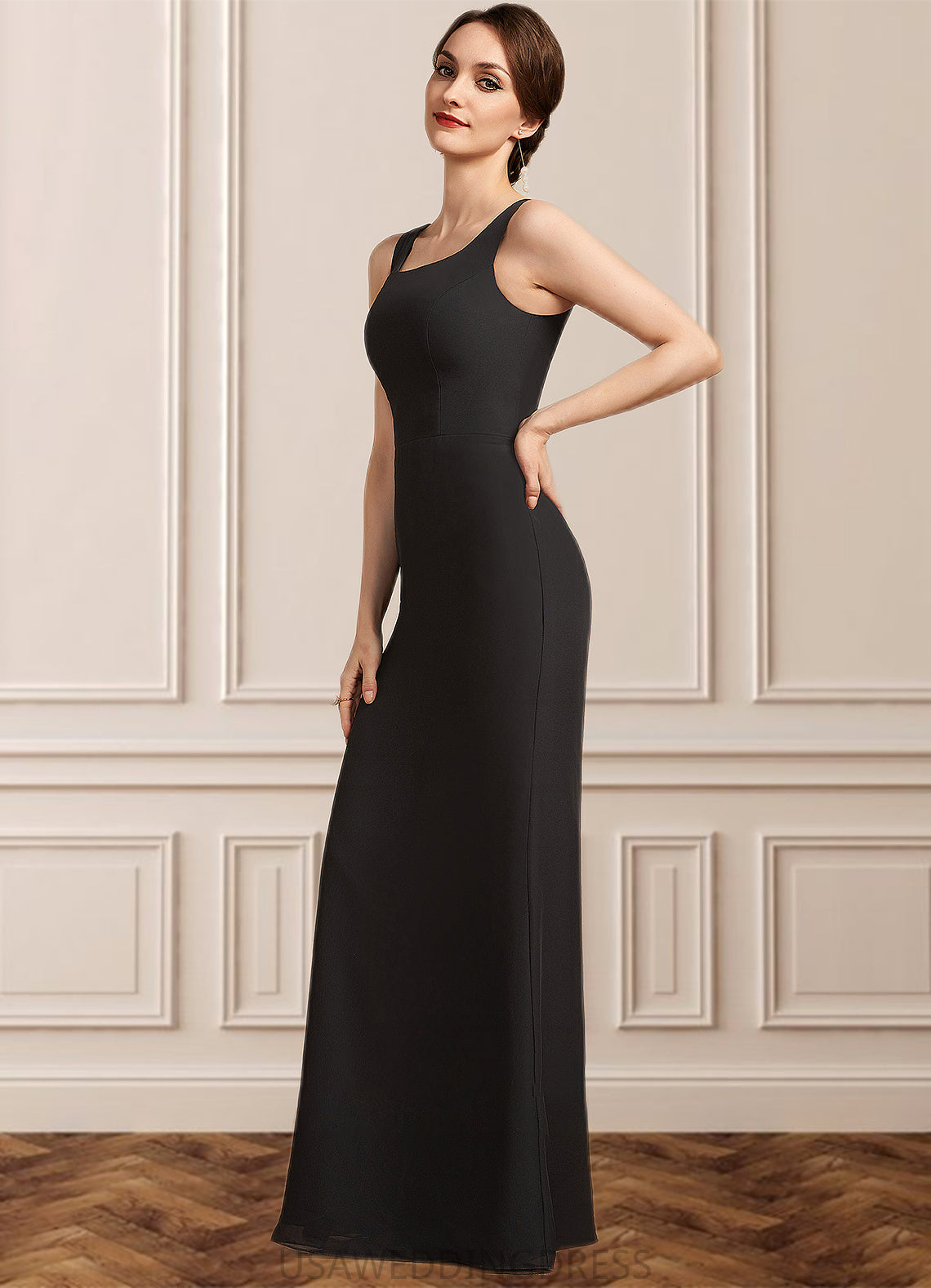 Brenna Sheath/Column Square Neckline Floor-Length Chiffon Mother of the Bride Dress DS126P0014893