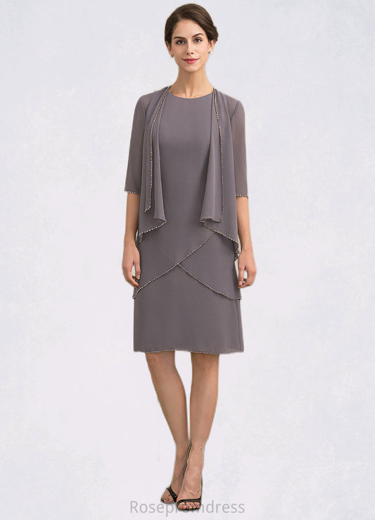 Hannah A-Line Scoop Neck Knee-Length Chiffon Mother of the Bride Dress With Sequins SRS126P0014894