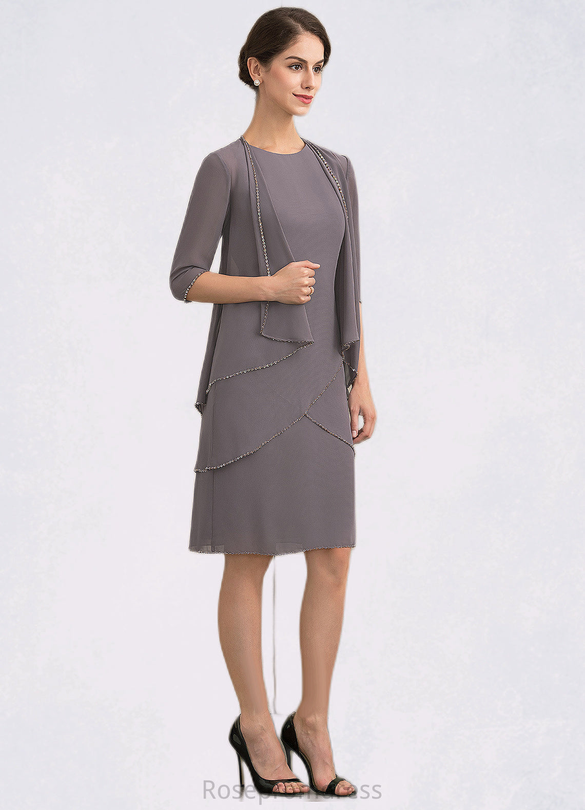 Hannah A-Line Scoop Neck Knee-Length Chiffon Mother of the Bride Dress With Sequins SRS126P0014894