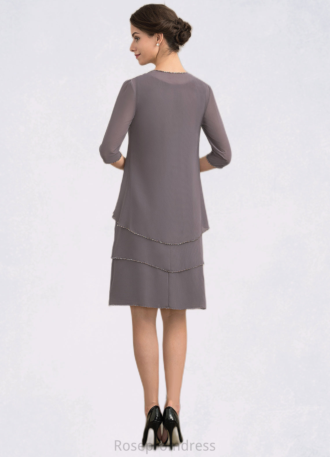 Hannah A-Line Scoop Neck Knee-Length Chiffon Mother of the Bride Dress With Sequins SRS126P0014894