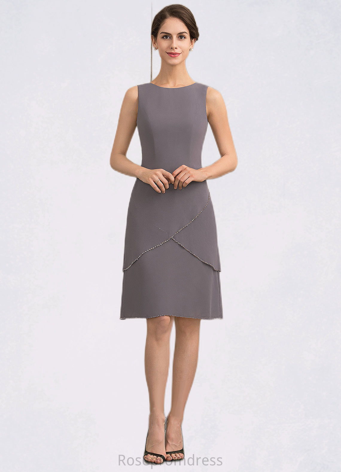 Hannah A-Line Scoop Neck Knee-Length Chiffon Mother of the Bride Dress With Sequins SRS126P0014894