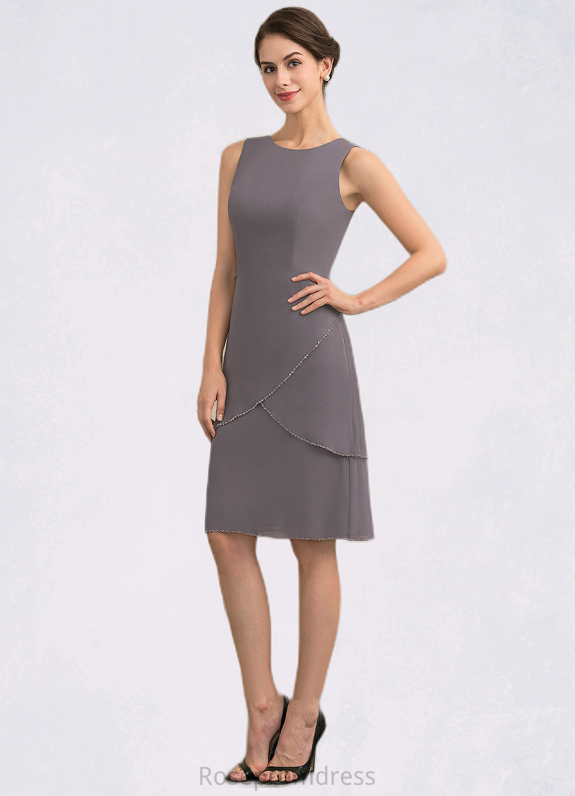 Hannah A-Line Scoop Neck Knee-Length Chiffon Mother of the Bride Dress With Sequins SRS126P0014894