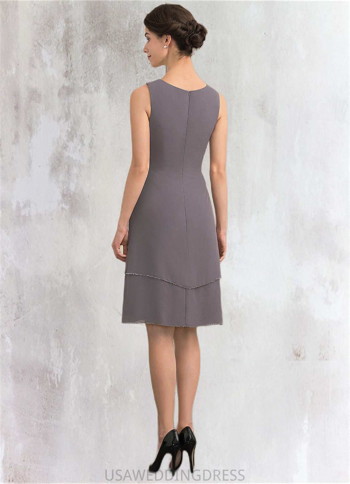 Estrella A-Line Scoop Neck Knee-Length Chiffon Mother of the Bride Dress With Sequins DS126P0014894