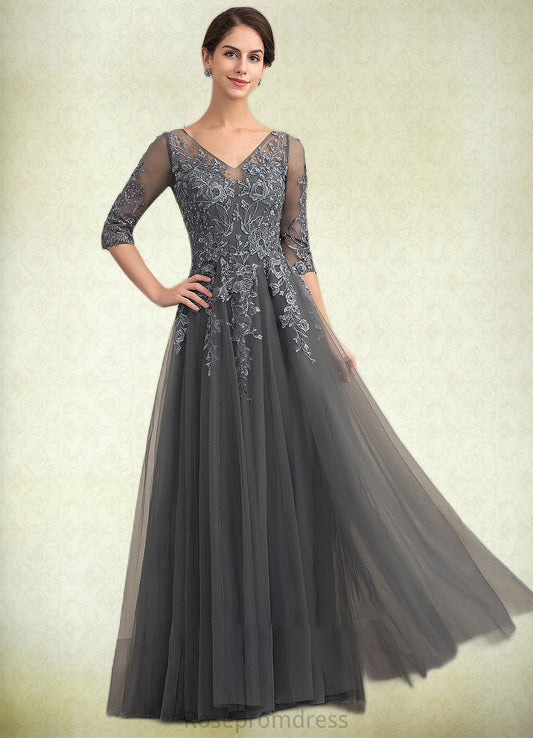 Malia A-Line V-neck Floor-Length Tulle Lace Mother of the Bride Dress With Beading Sequins SRS126P0014895