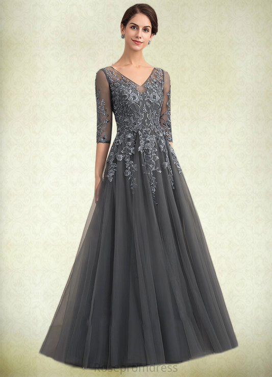 Malia A-Line V-neck Floor-Length Tulle Lace Mother of the Bride Dress With Beading Sequins SRS126P0014895