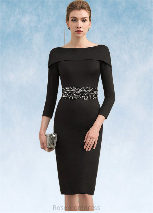 Gretchen Sheath/Column Off-the-Shoulder Knee-Length Jersey Mother of the Bride Dress With Beading Sequins SRS126P0014897