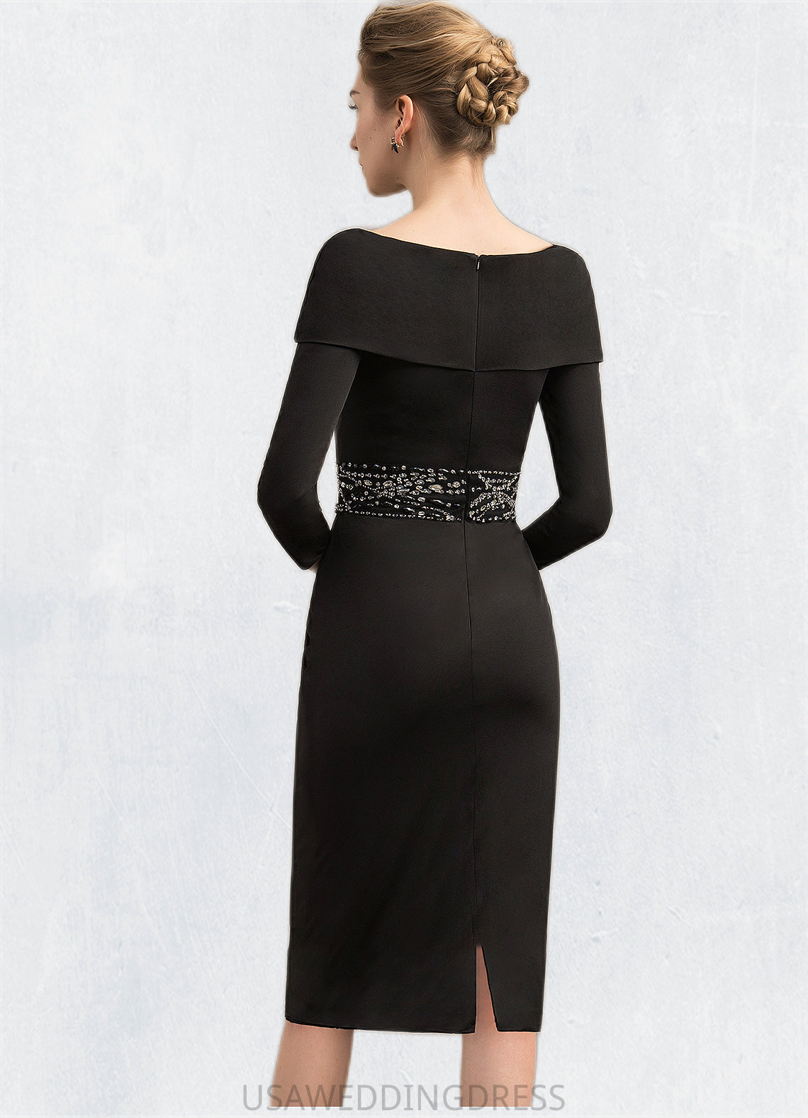 Paisley Sheath/Column Off-the-Shoulder Knee-Length Jersey Mother of the Bride Dress With Beading Sequins DS126P0014897