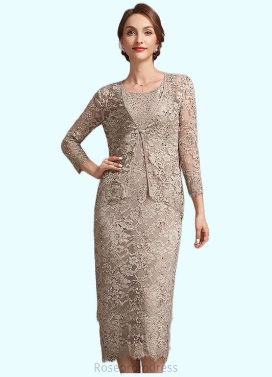 Tania Sheath/Column Scoop Neck Tea-Length Lace Mother of the Bride Dress With Sequins SRS126P0014898