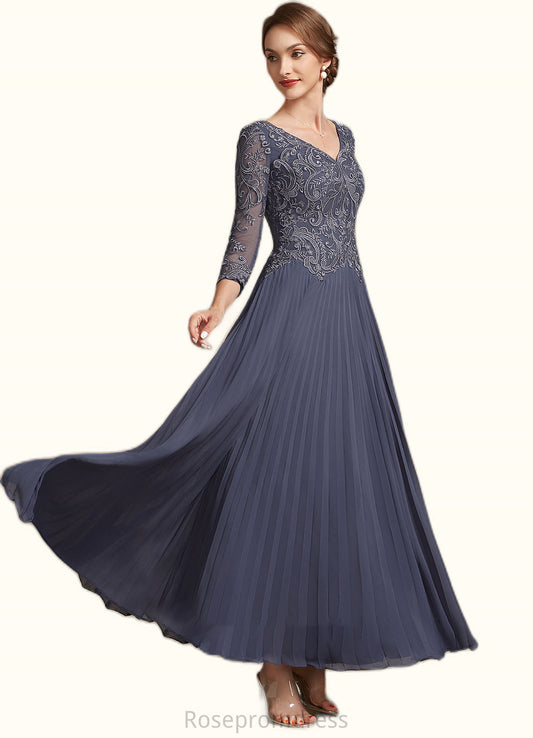 Skyler A-Line V-neck Ankle-Length Chiffon Lace Mother of the Bride Dress SRS126P0014899