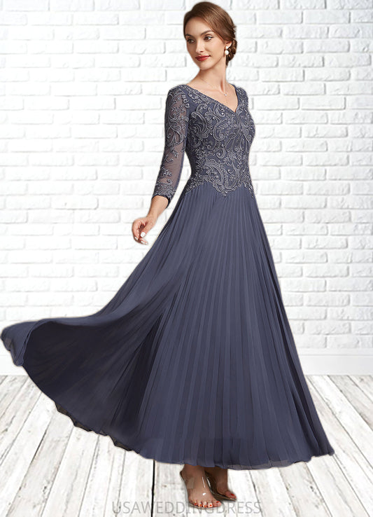Abbigail A-Line V-neck Ankle-Length Chiffon Lace Mother of the Bride Dress DS126P0014899