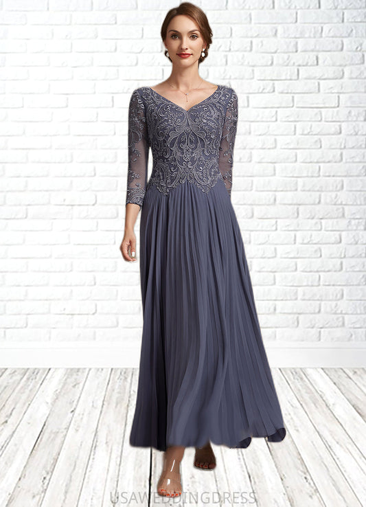 Abbigail A-Line V-neck Ankle-Length Chiffon Lace Mother of the Bride Dress DS126P0014899