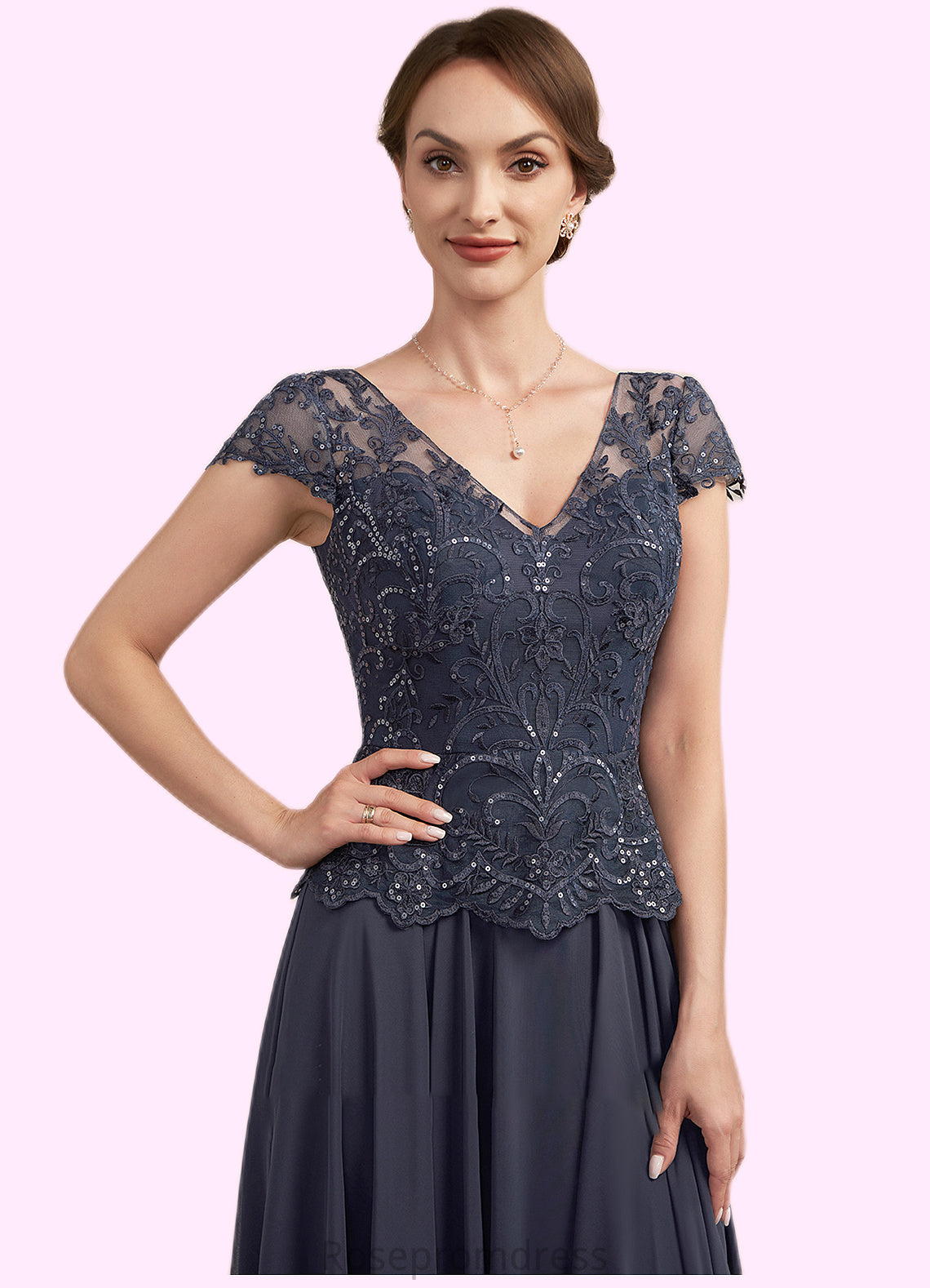 Elvira A-Line V-neck Floor-Length Chiffon Lace Mother of the Bride Dress With Sequins SRS126P0014901
