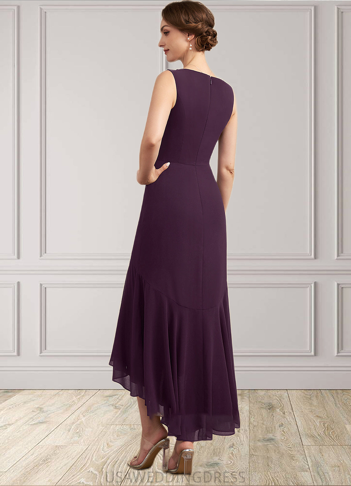 Kinsley Trumpet/Mermaid V-neck Asymmetrical Chiffon Mother of the Bride Dress With Lace Beading Sequins DS126P0014902