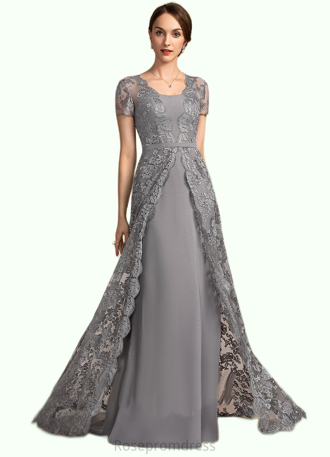 Abigail A-Line Square Neckline Sweep Train Chiffon Lace Mother of the Bride Dress SRS126P0014903