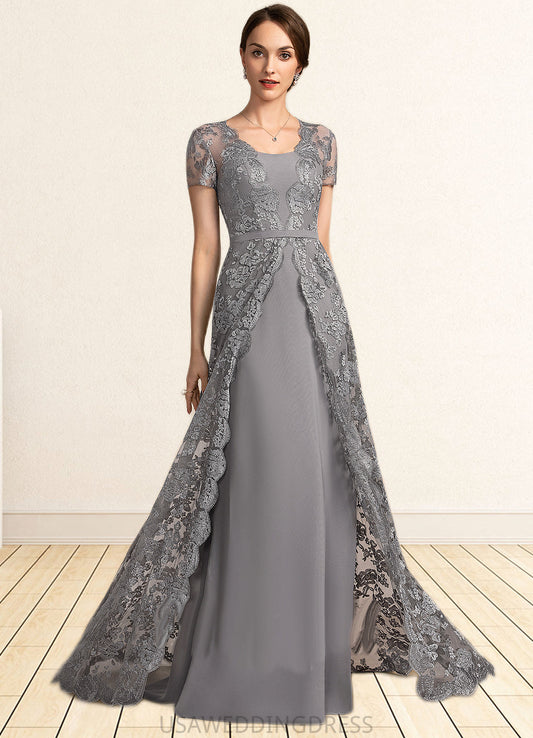 Elizabeth A-Line Square Neckline Sweep Train Chiffon Lace Mother of the Bride Dress DS126P0014903
