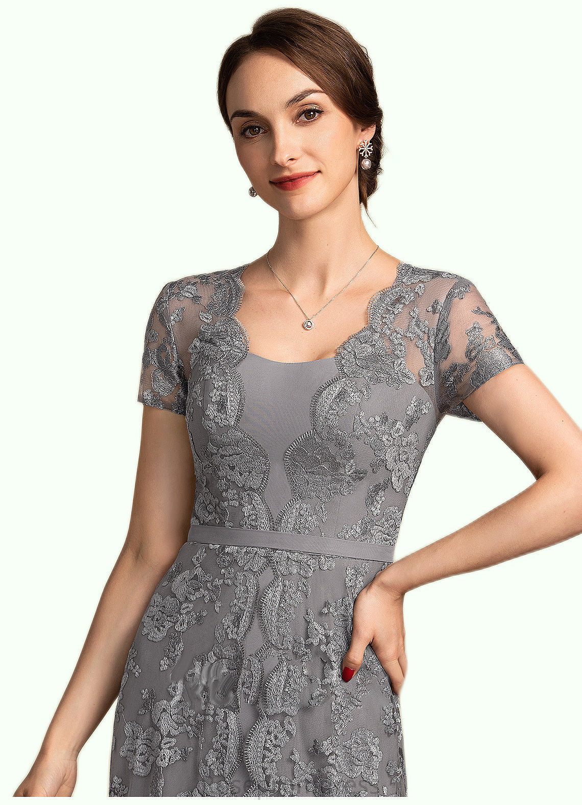 Abigail A-Line Square Neckline Sweep Train Chiffon Lace Mother of the Bride Dress SRS126P0014903