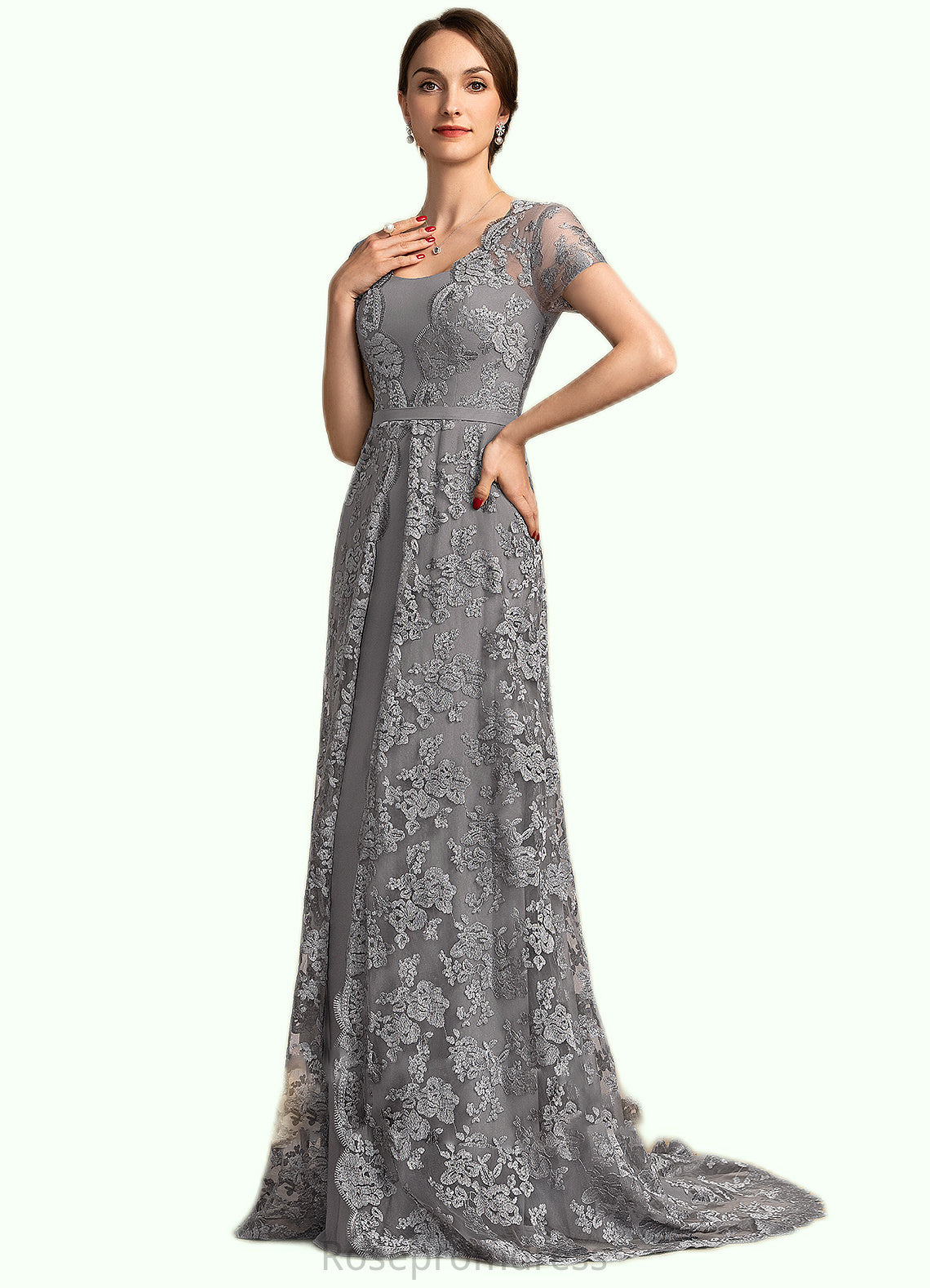 Abigail A-Line Square Neckline Sweep Train Chiffon Lace Mother of the Bride Dress SRS126P0014903