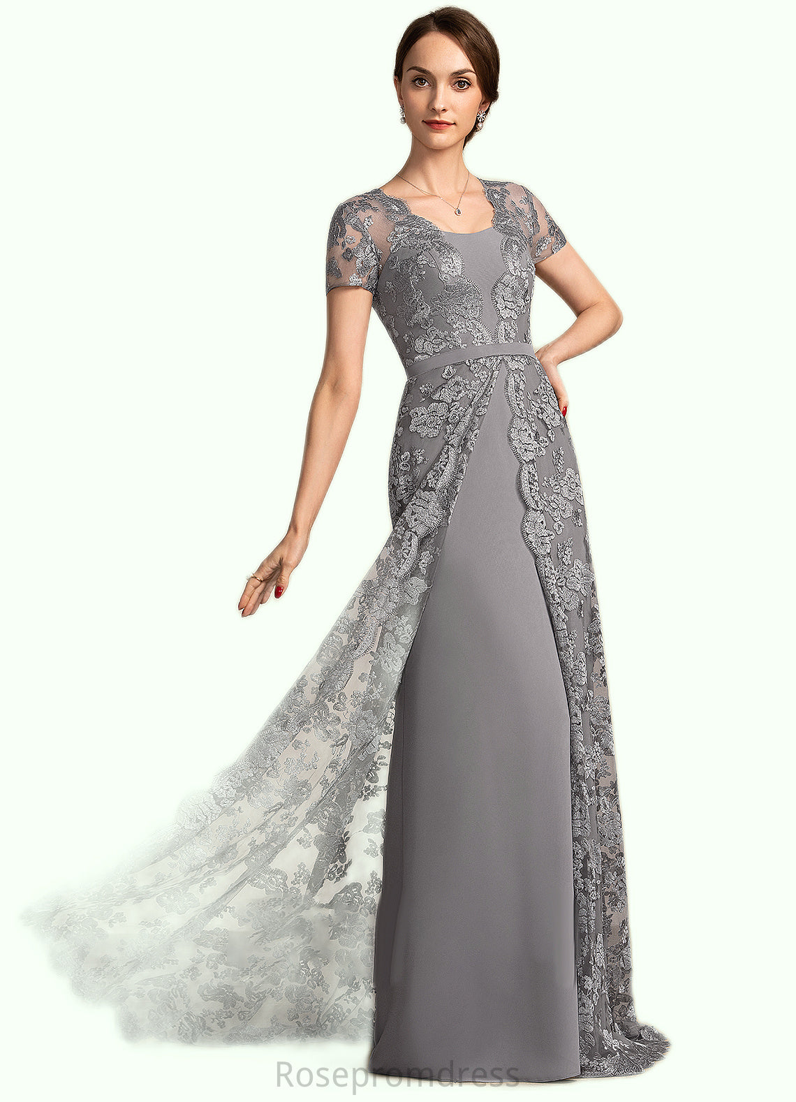 Abigail A-Line Square Neckline Sweep Train Chiffon Lace Mother of the Bride Dress SRS126P0014903
