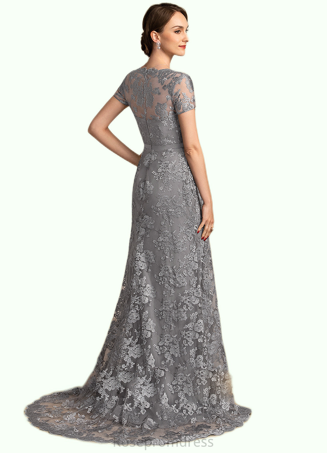 Abigail A-Line Square Neckline Sweep Train Chiffon Lace Mother of the Bride Dress SRS126P0014903