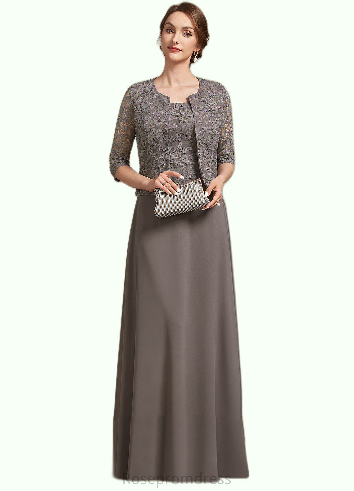 Isabell A-Line Square Neckline Floor-Length Chiffon Lace Mother of the Bride Dress SRS126P0014904