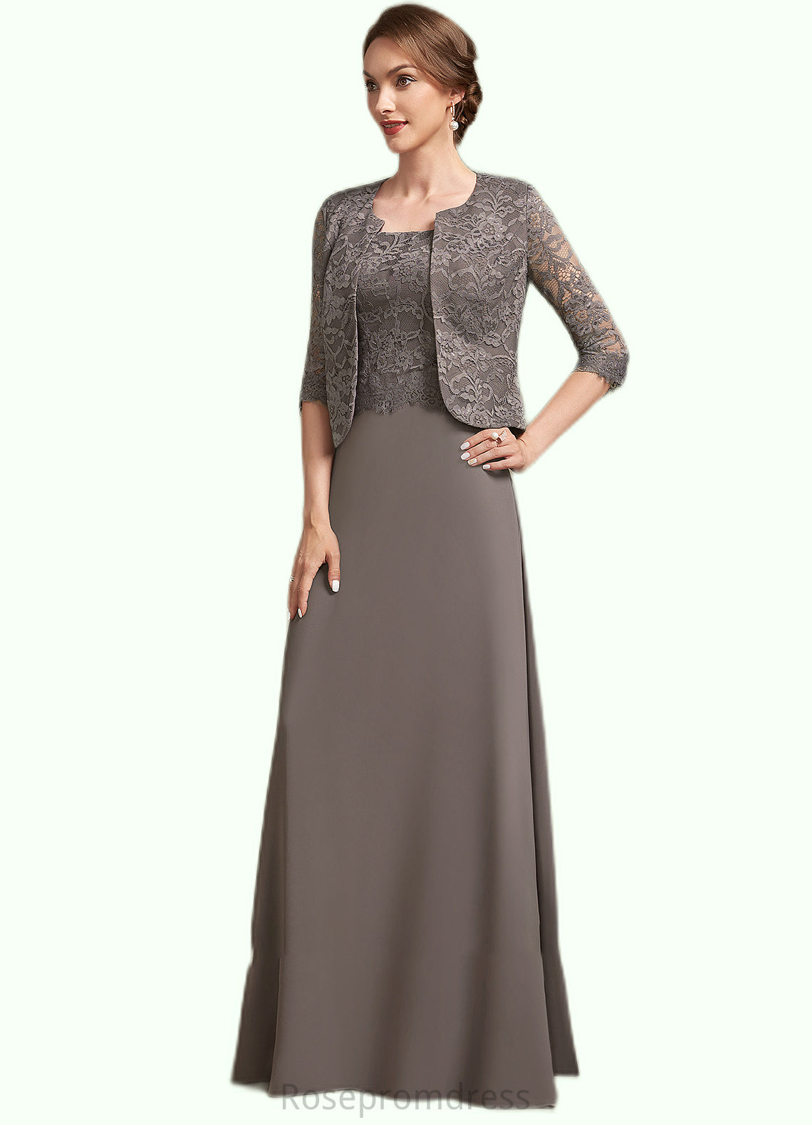 Isabell A-Line Square Neckline Floor-Length Chiffon Lace Mother of the Bride Dress SRS126P0014904