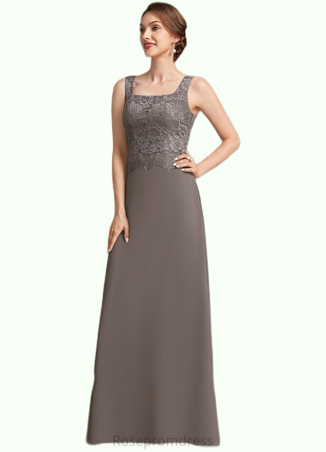 Isabell A-Line Square Neckline Floor-Length Chiffon Lace Mother of the Bride Dress SRS126P0014904