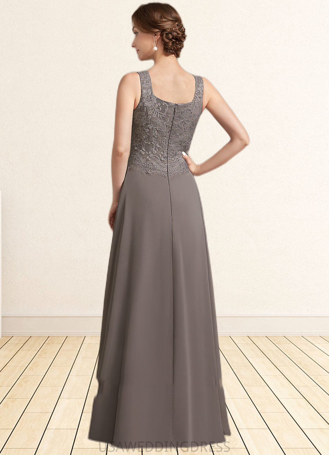 Maribel A-Line Square Neckline Floor-Length Chiffon Lace Mother of the Bride Dress DS126P0014904