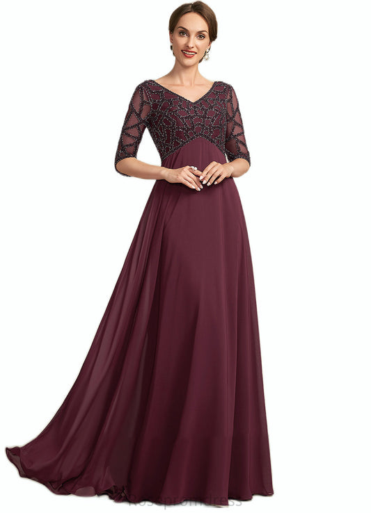 Trinity Empire V-neck Floor-Length Chiffon Mother of the Bride Dress With Beading SRS126P0014906