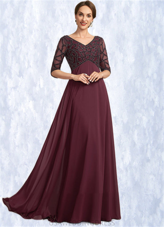 Andrea Empire V-neck Floor-Length Chiffon Mother of the Bride Dress With Beading DS126P0014906