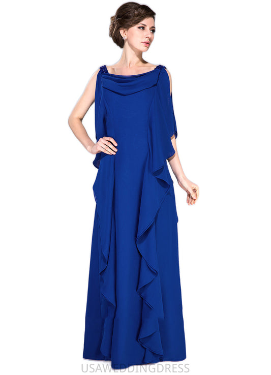 Mckenzie A-Line Cowl Neck Floor-Length Chiffon Mother of the Bride Dress With Beading Sequins Cascading Ruffles DS126P0014907