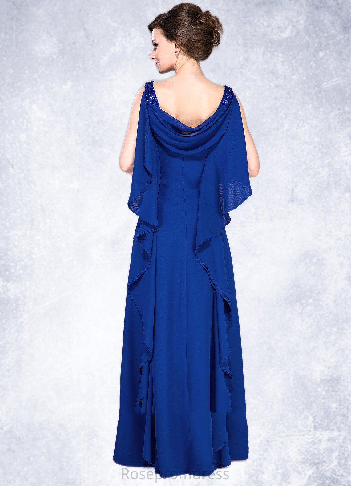 Kristina A-Line Cowl Neck Floor-Length Chiffon Mother of the Bride Dress With Beading Sequins Cascading Ruffles SRS126P0014907