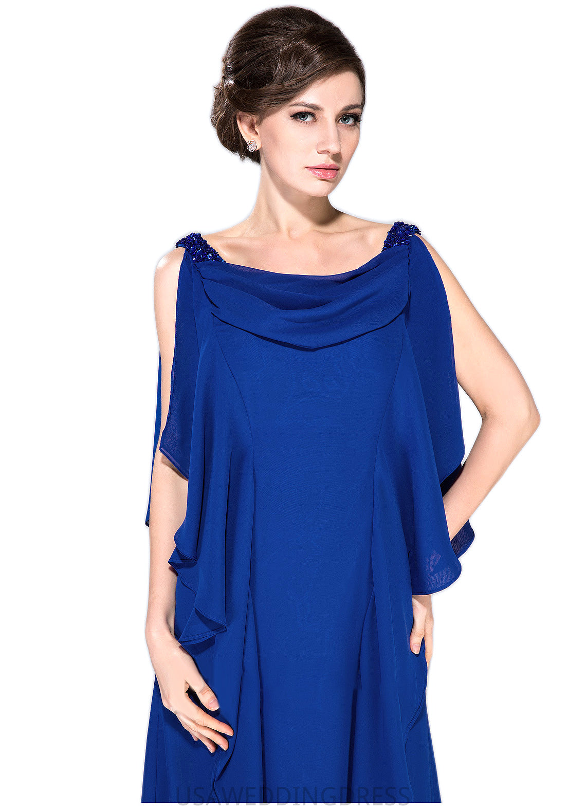 Mckenzie A-Line Cowl Neck Floor-Length Chiffon Mother of the Bride Dress With Beading Sequins Cascading Ruffles DS126P0014907