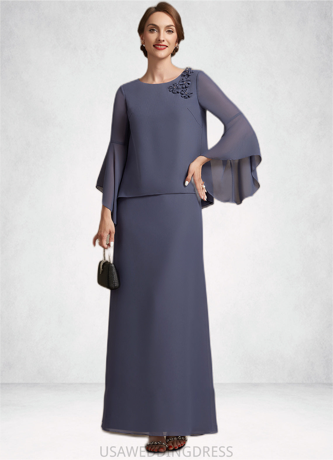 Rhoda A-Line Scoop Neck Ankle-Length Chiffon Mother of the Bride Dress With Flower(s) DS126P0014908