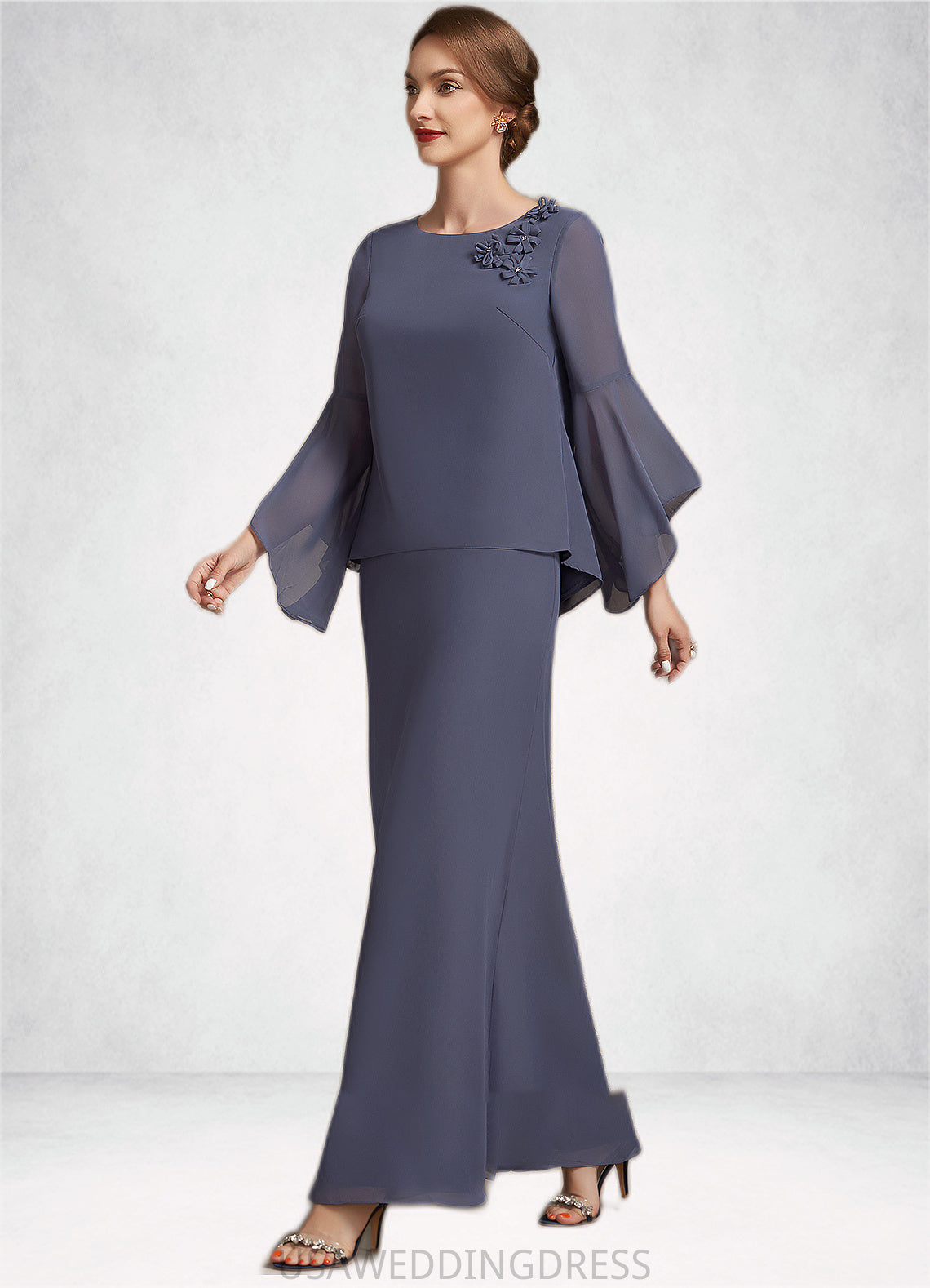 Rhoda A-Line Scoop Neck Ankle-Length Chiffon Mother of the Bride Dress With Flower(s) DS126P0014908