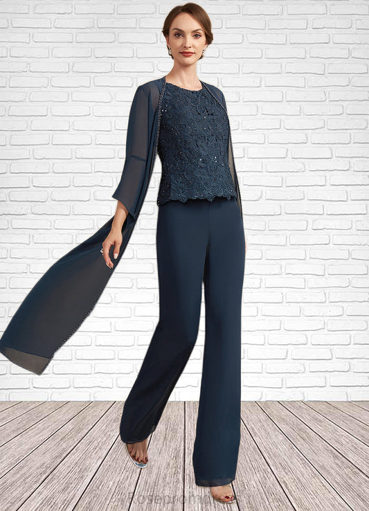 Scarlett Jumpsuit/Pantsuit Scoop Neck Floor-Length Chiffon Lace Mother of the Bride Dress With Beading Sequins SRS126P0014910