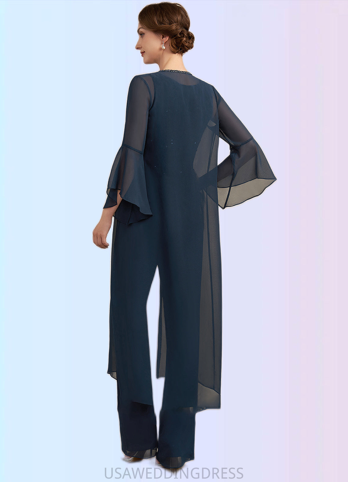 Sam Jumpsuit/Pantsuit Scoop Neck Floor-Length Chiffon Lace Mother of the Bride Dress With Beading Sequins DS126P0014910