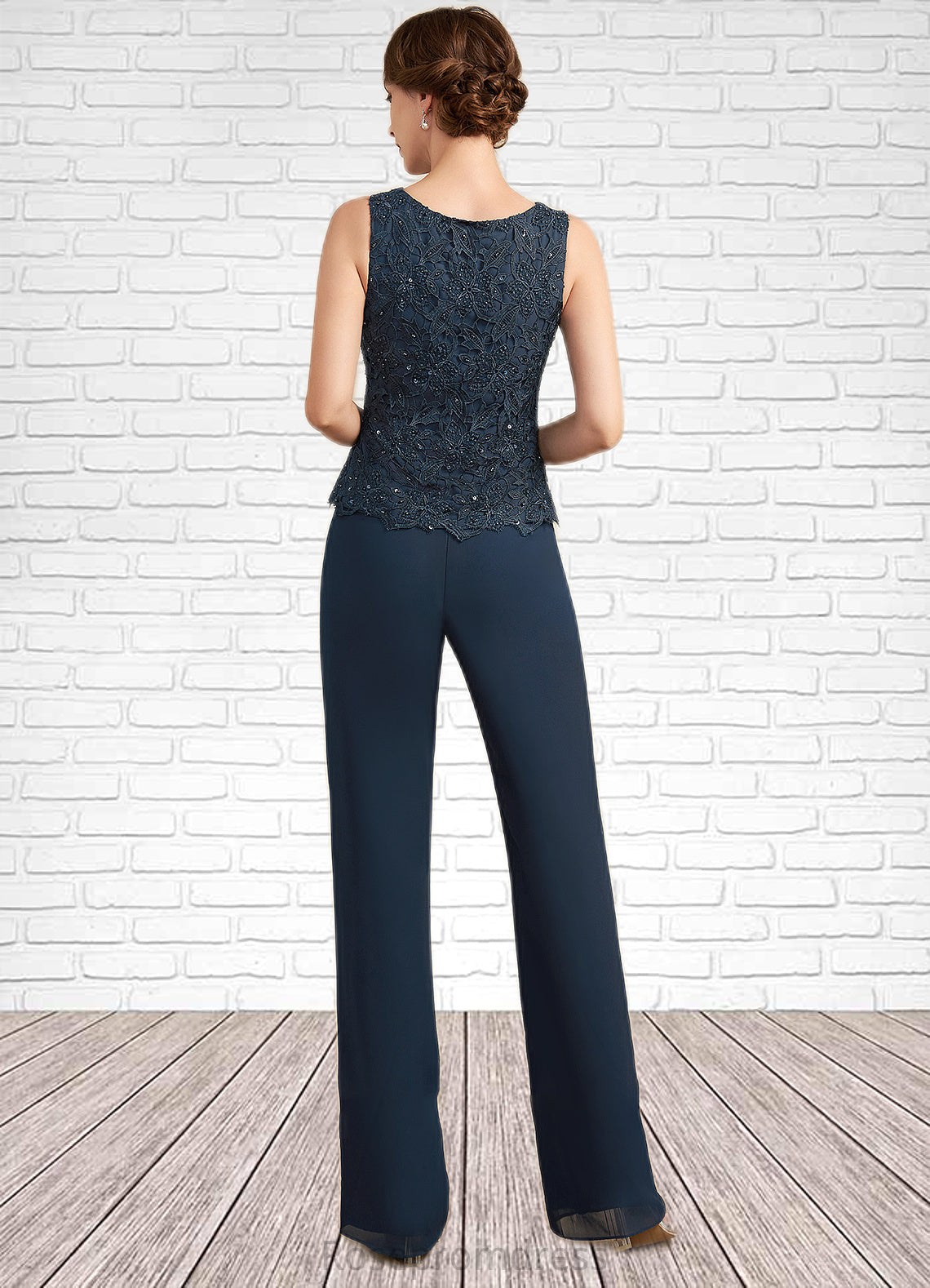 Scarlett Jumpsuit/Pantsuit Scoop Neck Floor-Length Chiffon Lace Mother of the Bride Dress With Beading Sequins SRS126P0014910
