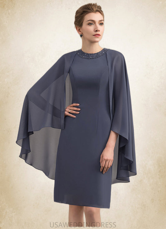 Tabitha Sheath/Column Scoop Neck Knee-Length Chiffon Mother of the Bride Dress With Beading Sequins DS126P0014911