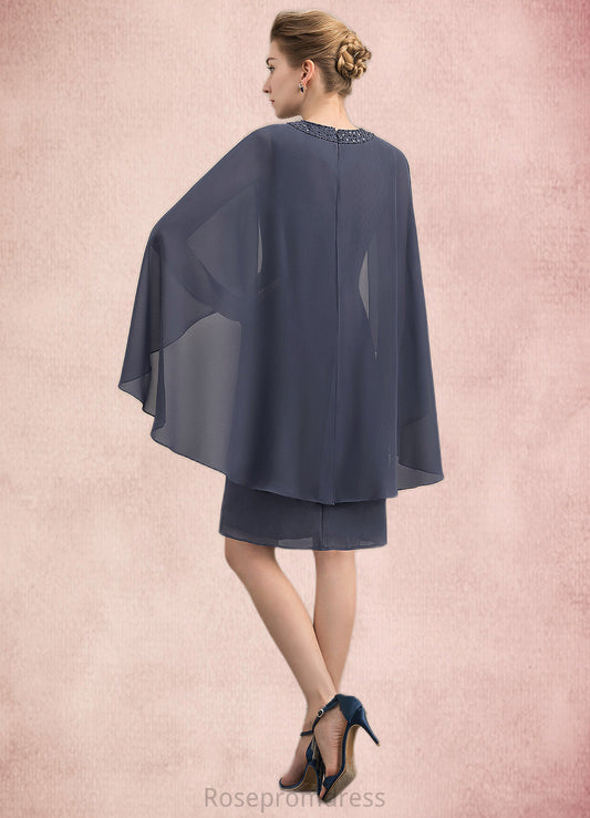 Maya Sheath/Column Scoop Neck Knee-Length Chiffon Mother of the Bride Dress With Beading Sequins SRS126P0014911