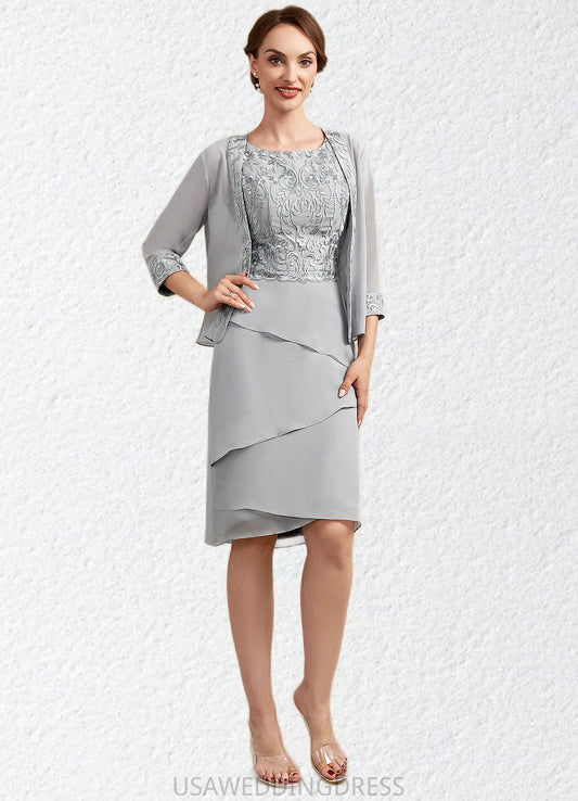 Reese Sheath/Column Scoop Neck Asymmetrical Chiffon Lace Mother of the Bride Dress With Cascading Ruffles DS126P0014912