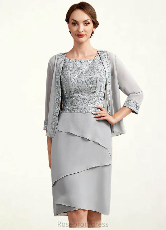 Lyric Sheath/Column Scoop Neck Asymmetrical Chiffon Lace Mother of the Bride Dress With Cascading Ruffles SRS126P0014912